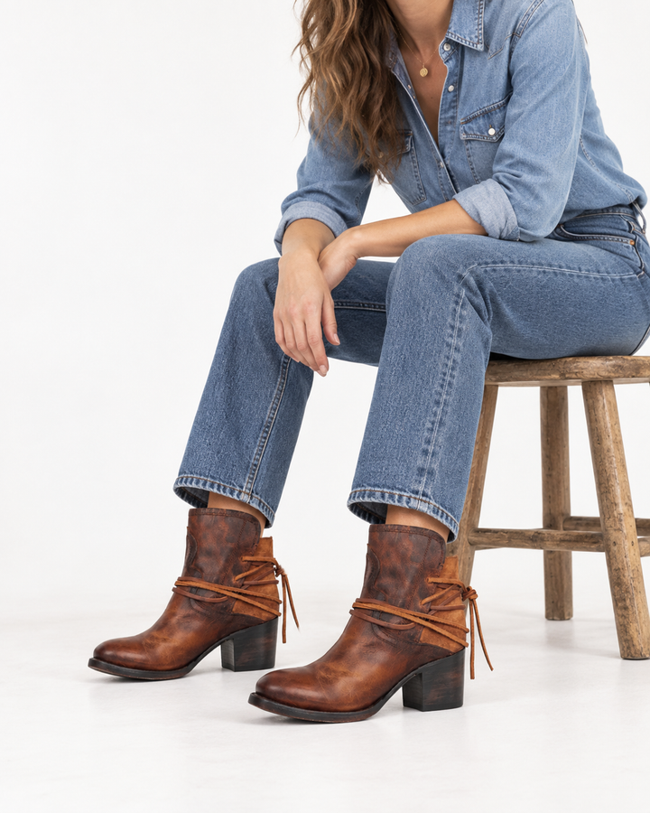 Avery | Lace-Wrap Western Ankle Boot